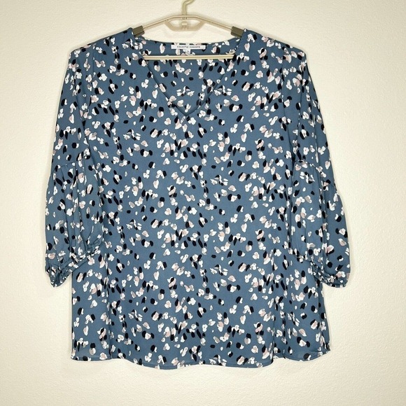 Collective Concepts Plus Size Blue Pink Abstract Leopard Print 3/4 Sleeve Top 2X - Picture 1 of 8